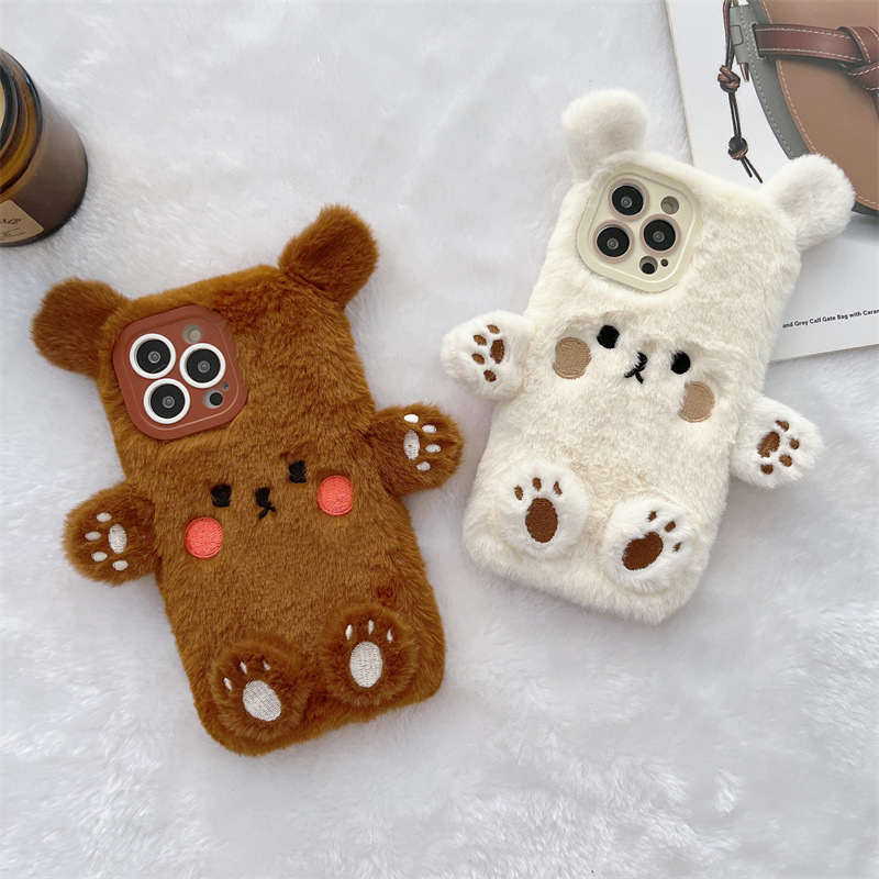 Phone Cases Korean - 한국 3D 만화 곰돌이 푹신한 봉제