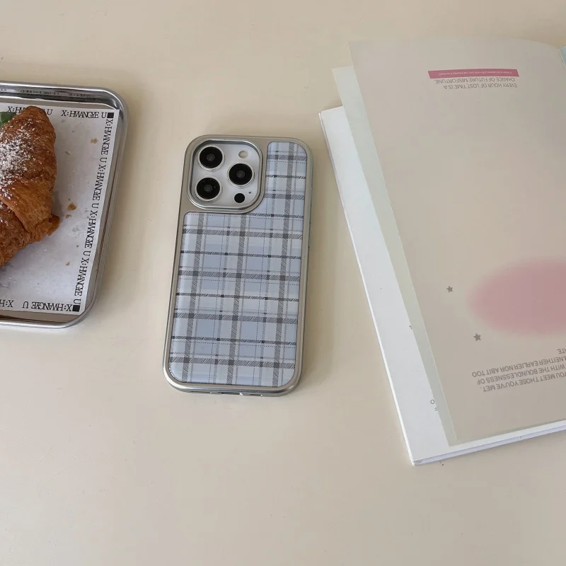 Phone Cases Korean - 한국 인스 에폭시 블루 체크무늬 패턴