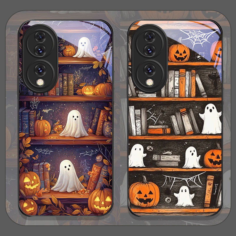 Phone Cases Honor - 할로윈 호박 유령 책장 강화유리 폰