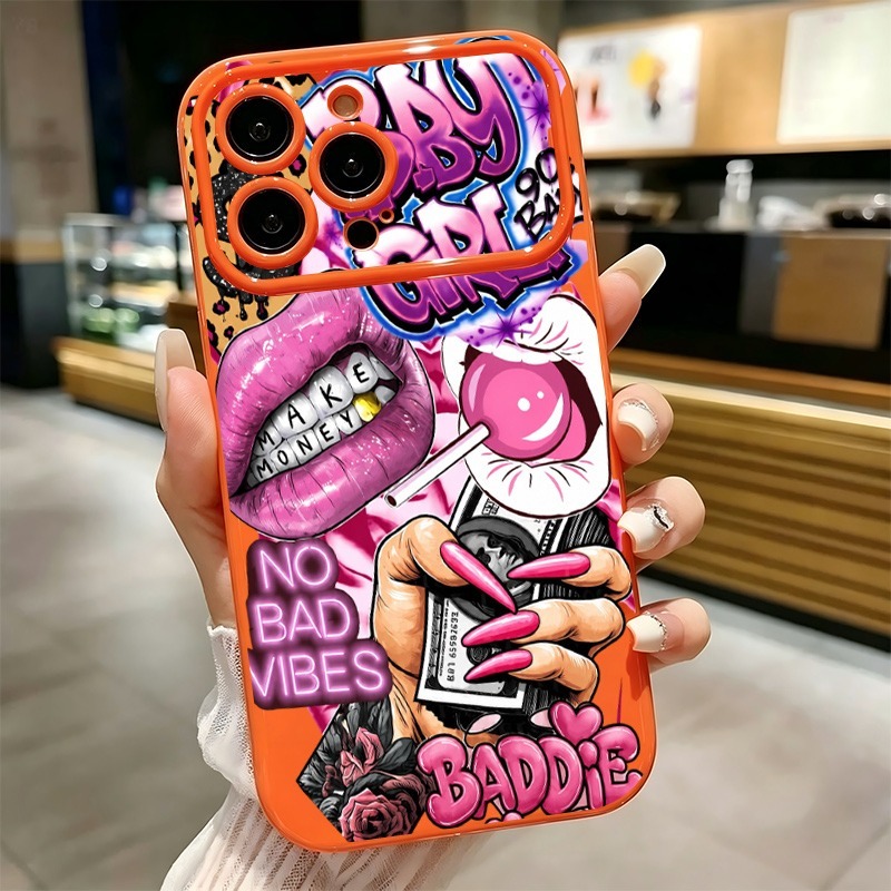 Phone Cases Bulk - 힙합 핑크 입술 아기 소녀 그래피티