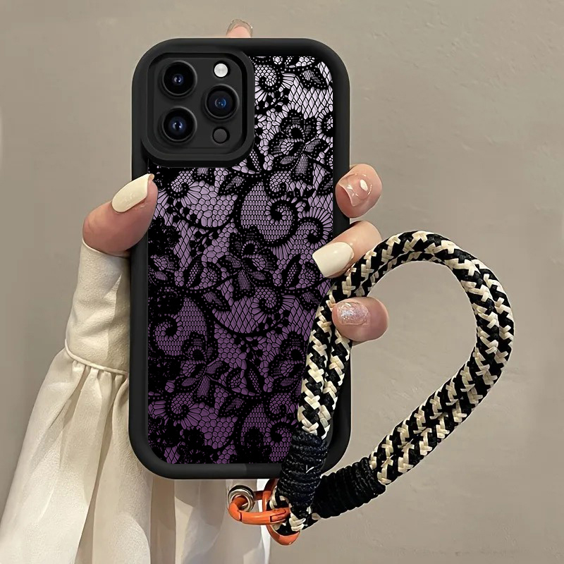 Phone Cases Purple - 블랙 퍼플 레이스 핸드 스트랩 폰