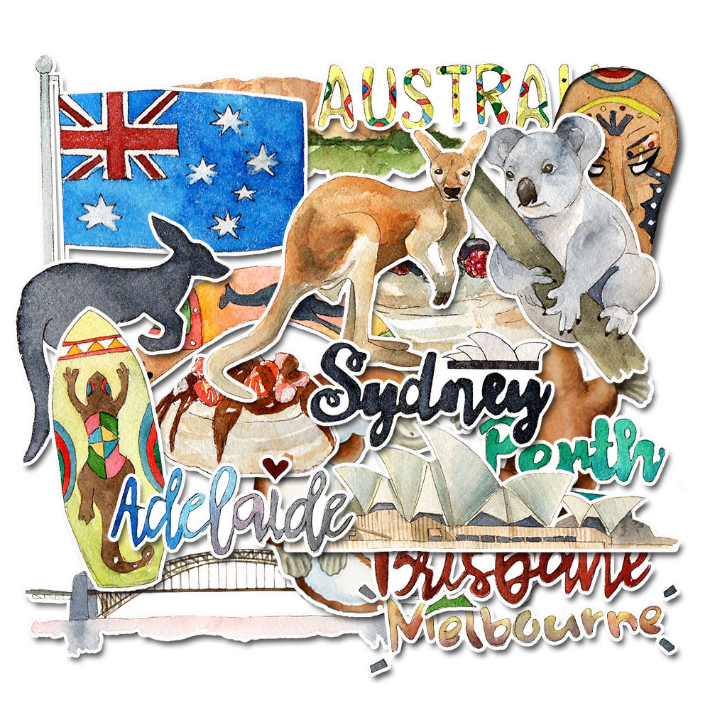 Phone Cases Australia - 20개 수채화 호주 여행 스티커 팩