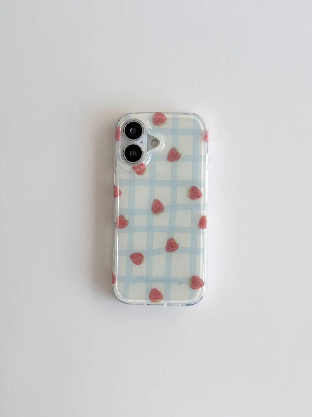 Phone Cases Purple - 신선한 블루 그리드 패턴 딸기 디자인