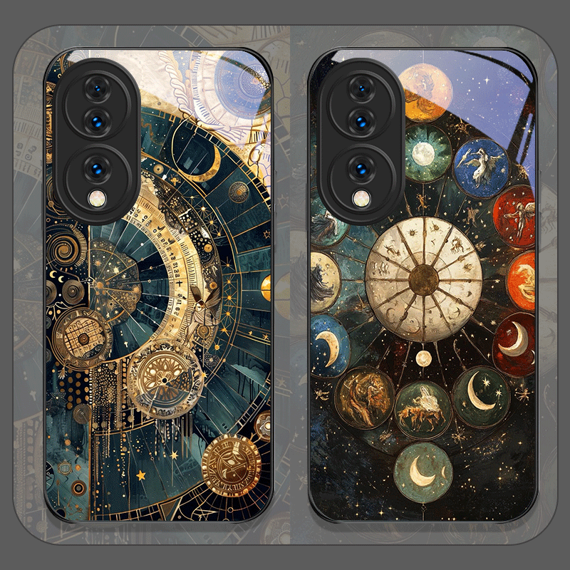 Phone Cases Honor - 스타일리시 별과 달 별자리 패턴 강화유리