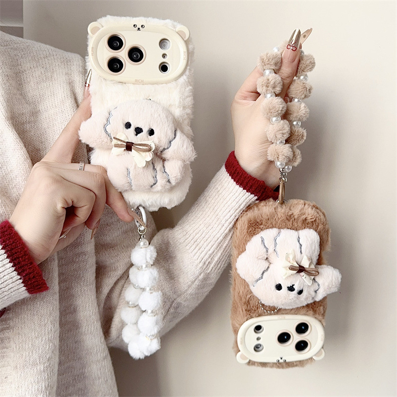 3D 만화 리본 강아지 따뜻하고 폭신한 플러시 폰 케이 - Phone Cases Bulk 리뷰 및 가격