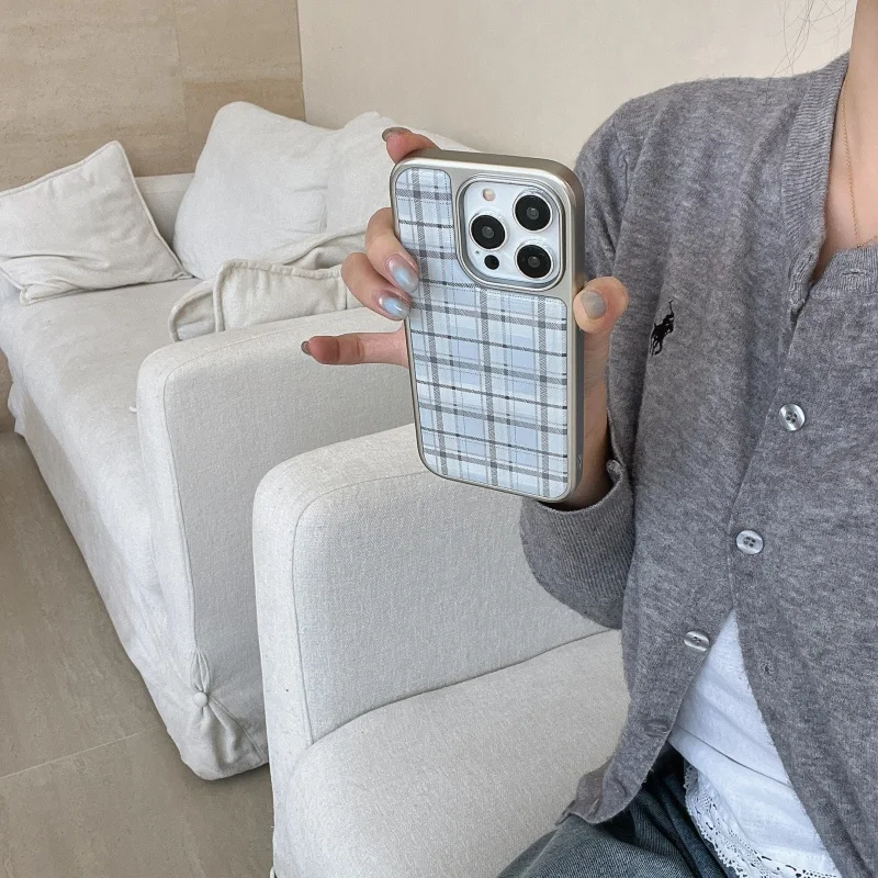 한국 인스 에폭시 블루 체크무늬 패턴 방탄 창의적 귀여 - Phone Cases Korean 리뷰 및 가격