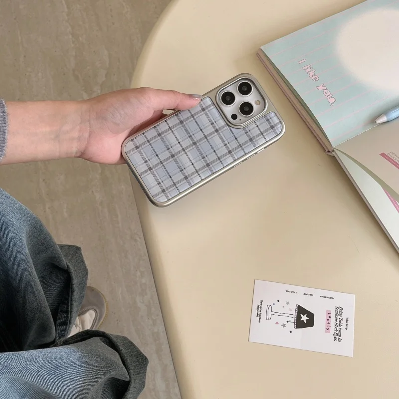 한국 인스 에폭시 블루 체크무늬 패턴 방탄 창의적 귀여 - Phone Cases Korean 리뷰 및 가격