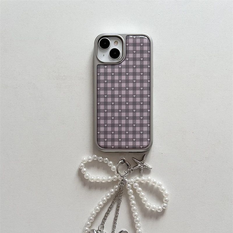 핑크 퍼플 하트 모양 체크무늬 한국 인스 걸 하트 귀여 - Phone Cases Purple 리뷰 및 가격