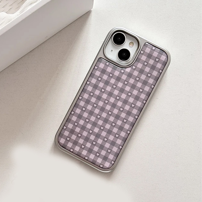 핑크 퍼플 하트 모양 체크무늬 한국 인스 걸 하트 귀여 - Phone Cases Purple 리뷰 및 가격