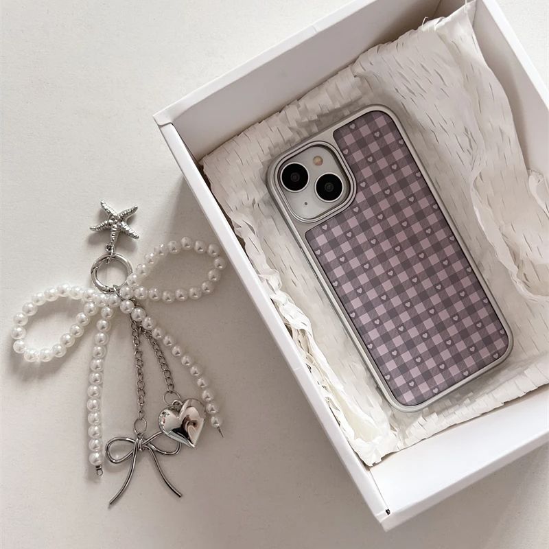 핑크 퍼플 하트 모양 체크무늬 한국 인스 걸 하트 귀여 - Phone Cases Purple 리뷰 및 가격