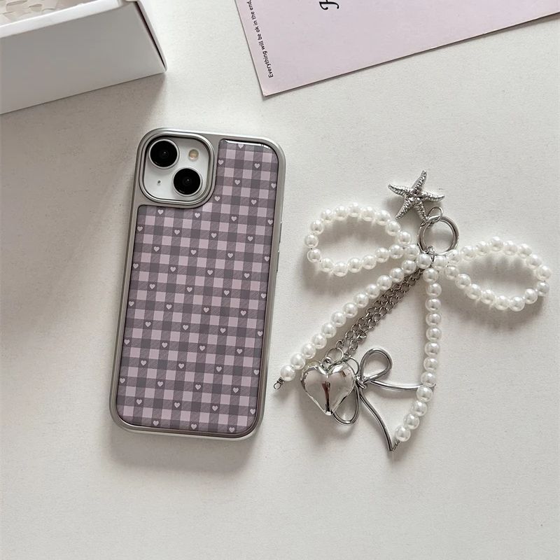 핑크 퍼플 하트 모양 체크무늬 한국 인스 걸 하트 귀여 - Phone Cases Purple 리뷰 및 가격