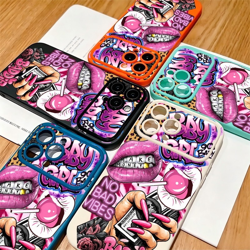 힙합 핑크 입술 아기 소녀 그래피티 프린트 폰 케이스  - Phone Cases Bulk 리뷰 및 가격