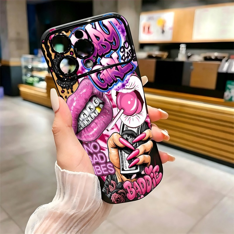 힙합 핑크 입술 아기 소녀 그래피티 프린트 폰 케이스  - Phone Cases Bulk 리뷰 및 가격