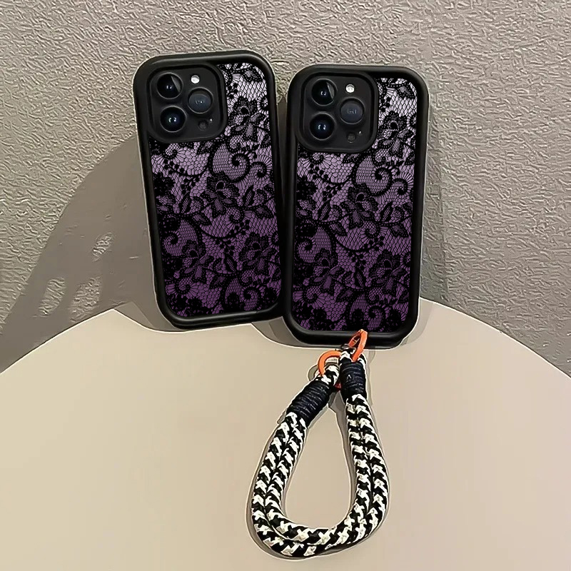 블랙 퍼플 레이스 핸드 스트랩 폰 케이스 아이폰 16  - Phone Cases Purple 리뷰 및 가격