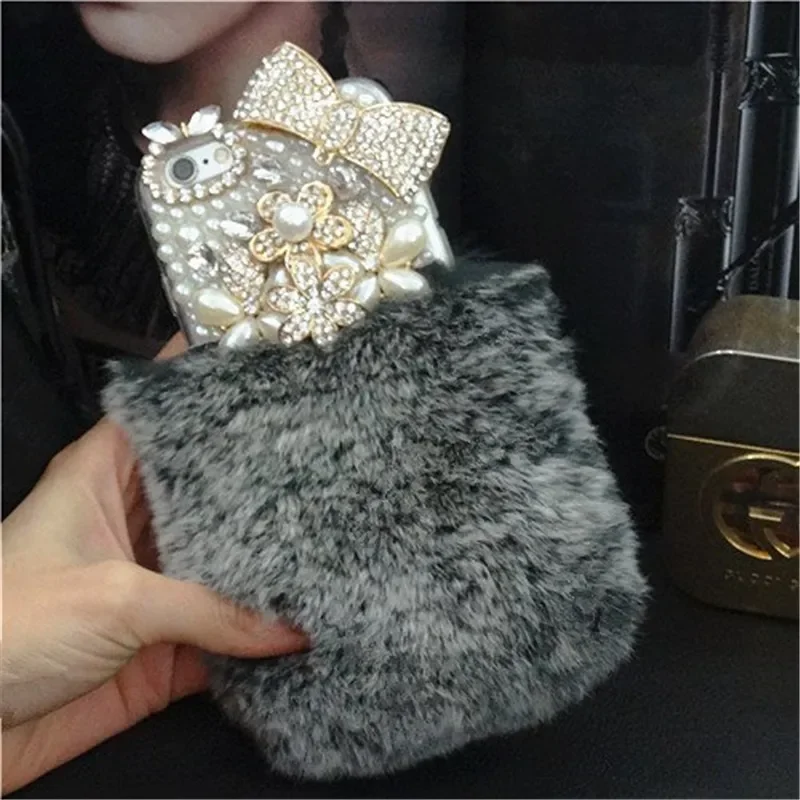 블링 크리스탈 플러피 토끼털 케이스 겨울용 소프트 크리 - Phone Cases Junk 리뷰 및 가격